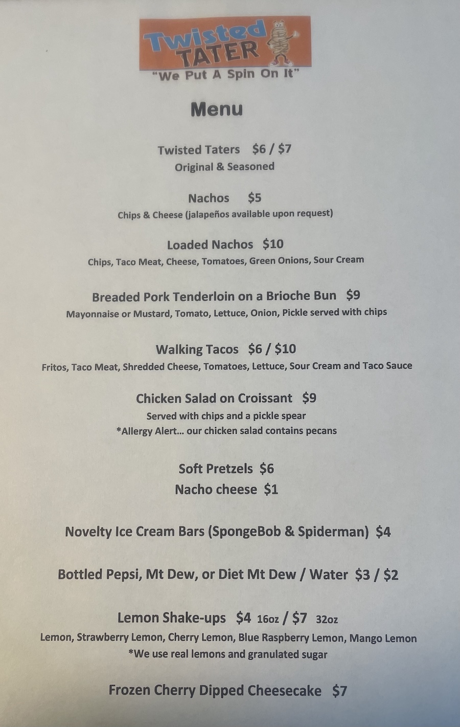 twisted tater menu